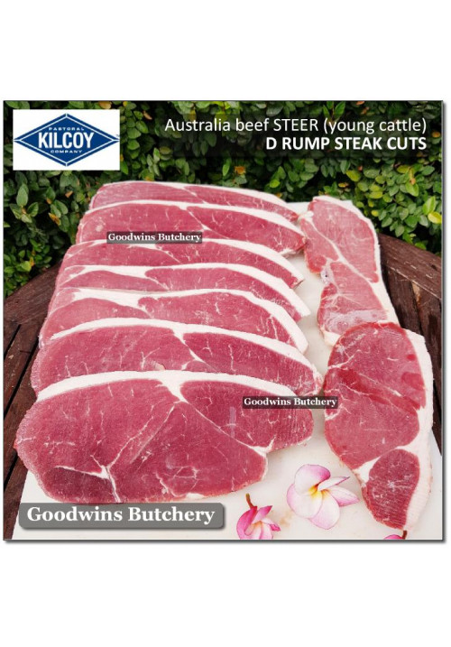 Beef D Rump frozen Australia A budget/eco KILCOY steak cuts 3/4" 2cm weight vary 200-600 g/pc (price/600g 1-2pcs)